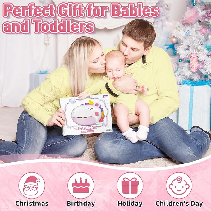 Infowush Baby Bath Toys, Unicorn Bath Bubble Machine Toddler Bath Toys for Kids Ages 1-3 4-8, Interactive Bathtub Shower Water Toys Bubble Maker with Music Christmas Birthday Gifts for Boys Girls