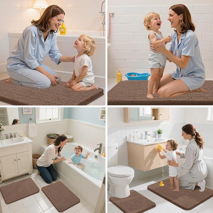 Arotive Bathroom Rugs 30x20, Extra Soft Absorbent Shaggy Chenille Bath Rugs, Machine Washable Rubber Backing Bath Mats for Bathroom Floor Tub and Shower, Home Decor Accessories, Mocha