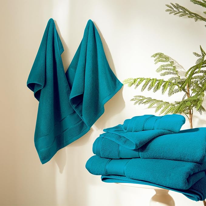 Marvione Bath Towels Set 6 Piece, 100% Turkish Cotton Highly Absorbent and Soft Towels for Bathroom 2 Bath Towels 2 Hand Towels 2 Washcloths, Teal