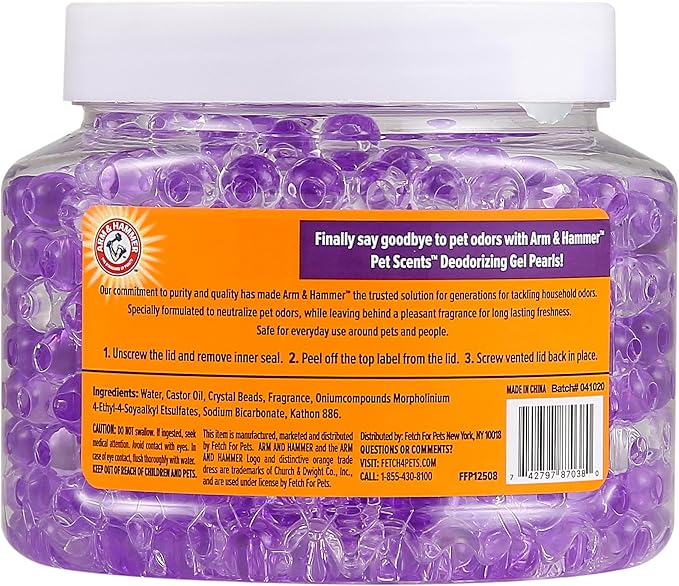 Arm & Hammer for Pets Air Care Pet Scents Deodorizing Gel Beads, Pet Odor Eliminator for Rooms Closets and Small Spaces with Long Lasting Odor Control, Lavender Fields Scent, 12 oz