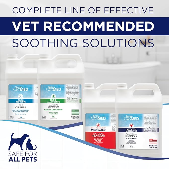 TropiClean OxyMed Dog Shampoo for Allergies and Itching, Medicated Oatmeal Shampoo for Dry Itchy Skin, Seborrhea, & Hot Spots, Cat Safe, 1 Gallon