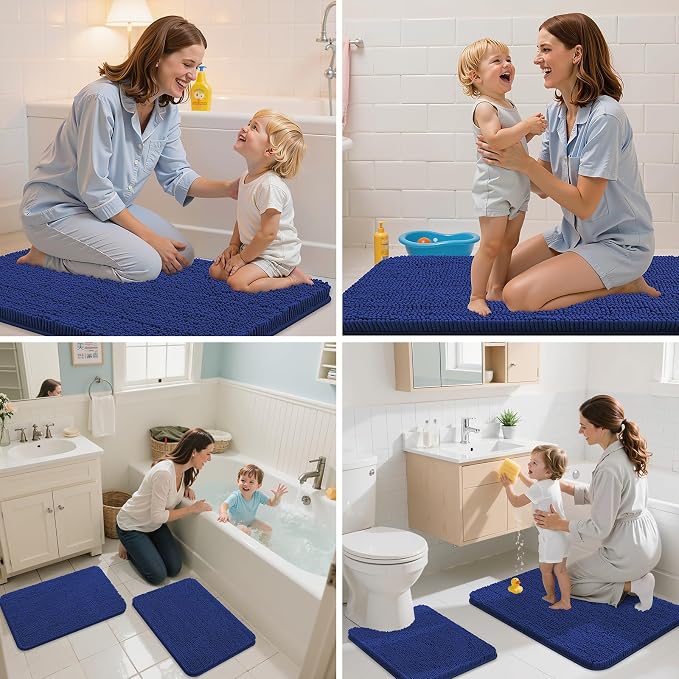 Arotive Bathroom Rugs 24x16, Extra Soft Absorbent Shaggy Chenille Bath Rugs, Machine Washable Rubber Backing Bath Mats for Bathroom Floor Tub and Shower, Home Decor Accessories, Royal Blue