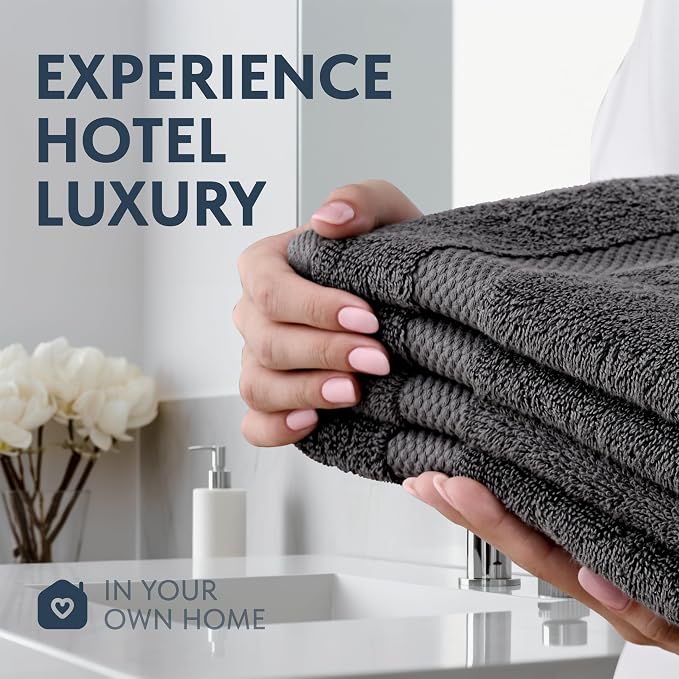 White Classic Luxury Dark Gray Hand Towels - Soft 100% Turkish Cotton | Highly Absorbent Hotel spa Bathroom Towel Collection | 16x30 Inch | Set of 6