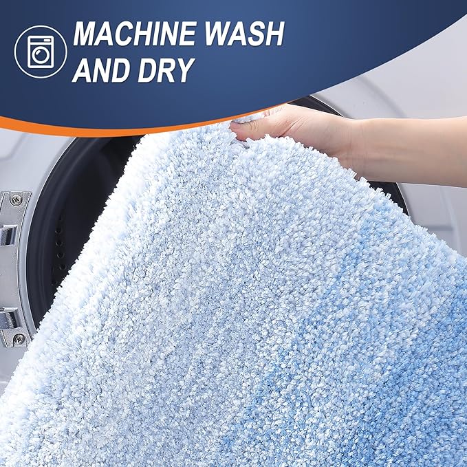 OLANLY Bathroom Rugs Mat 36x24, Extra Soft Absorbent Microfiber Bath Rugs, Rubber Backing, Quick Dry, Machine Washable Bath Mats for Bathroom Floor, Tub and Shower, Home Decor Accessories, Light Blue