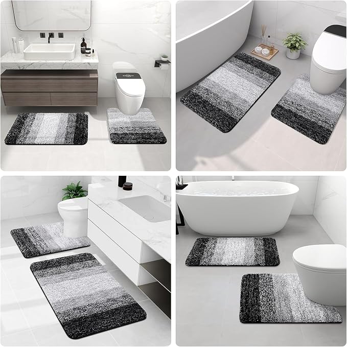Arotive Microfiber Bathroom Rugs, Shaggy Soft and Absorbent Bath Rug, Thick Plush Machine Washable Dry Bath Mats for Bathroom, Tub and Shower, 47x24, Black, Rectangular
