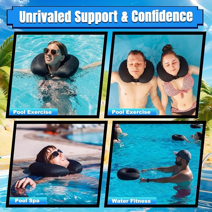 Sieral Neoprene Swim Collar Float, 14.2 x 10.2 x 3.5 Inch Non-Inflatable Head Neck Support Pillow Float Swimming Neck Pillow for Pool Water Training, Bath, Shower, Spa, Travel and Home, Black