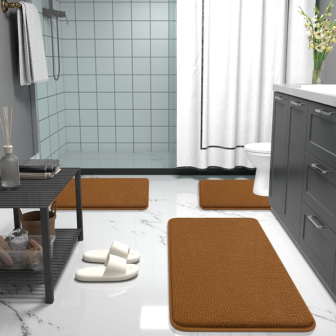 OLANLY Thick Memory Foam Bathroom Runner Rugs 47x20, Extra Soft Absorbent Long Bath Rug, Quick Dry Bath Mats, Non-Slip, Machine Washable Mat for Bathroom, Tub and Shower, Home Decor Accessories, Ochre
