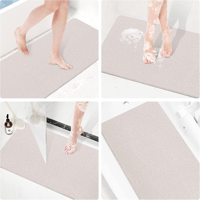 Shower Mat Bathtub Mat Non-Slip,36x16 inch, Soft Tub Mat with Drain,PVC Loofah Bath Mat (Phthalate Free) for Tub and Bathroom,Quick Drying,White
