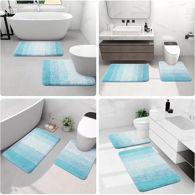 Arotive Microfiber Bathroom Rugs, Shaggy Soft and Absorbent Bath Rug, Thick Plush Machine Washable Dry Bath Mats for Bathroom, Tub and Shower, 24x16, Sky Blue, Rectangular