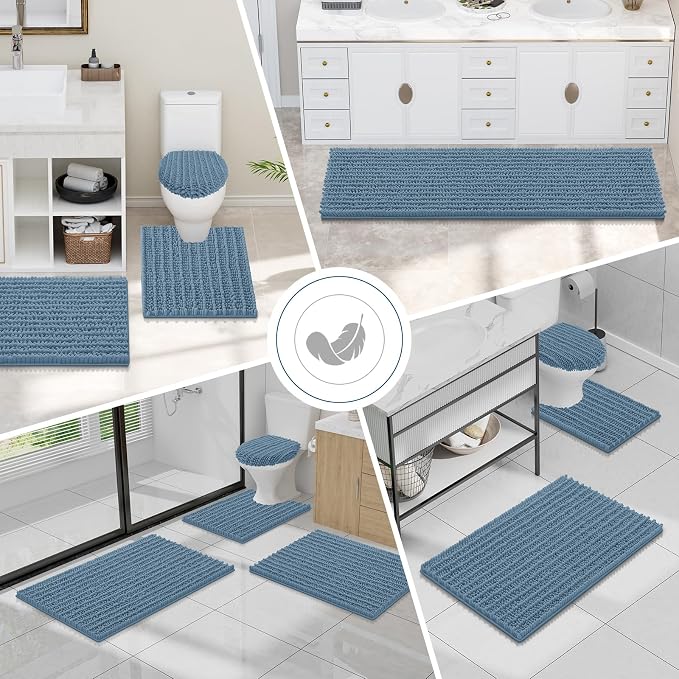 Smiry Bathroom Toilet Rugs U Shaped 24x24, Extra Soft Absorbent Non Slip Rubber Backing Chenille Contour Bath Rugs for Toilet, Machine Washable Contoured Bath Mats, Grayish Blue