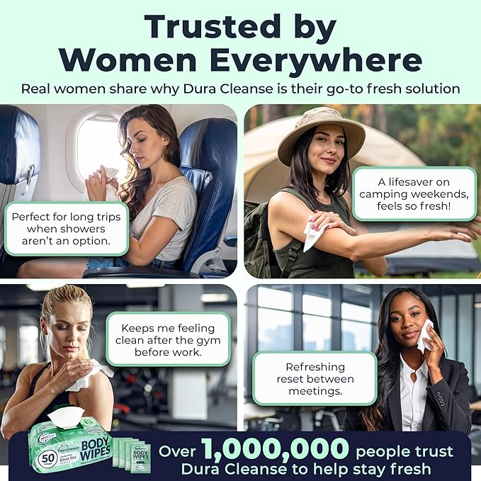 XL Body Wipes for Women - (2pk), 100 XL Shower Wipes + 8 Deodorizing Bath Wash Cloths - 10 x 11.5" Travel Size No Rinse Bathing Sheets, After Gym Cleaning Essentials, Toiletries for Womens Hygiene