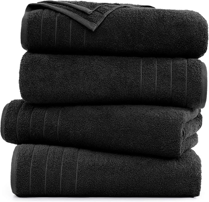 DAN RIVER Extra Large Bath Towels Set of 4, 30 x 60 Inches - 100% Cotton Larger & Lighter Weight Towels for Bathroom - Quicker to Dry, Super Soft & Highly Absorbent Towels for Home, Black