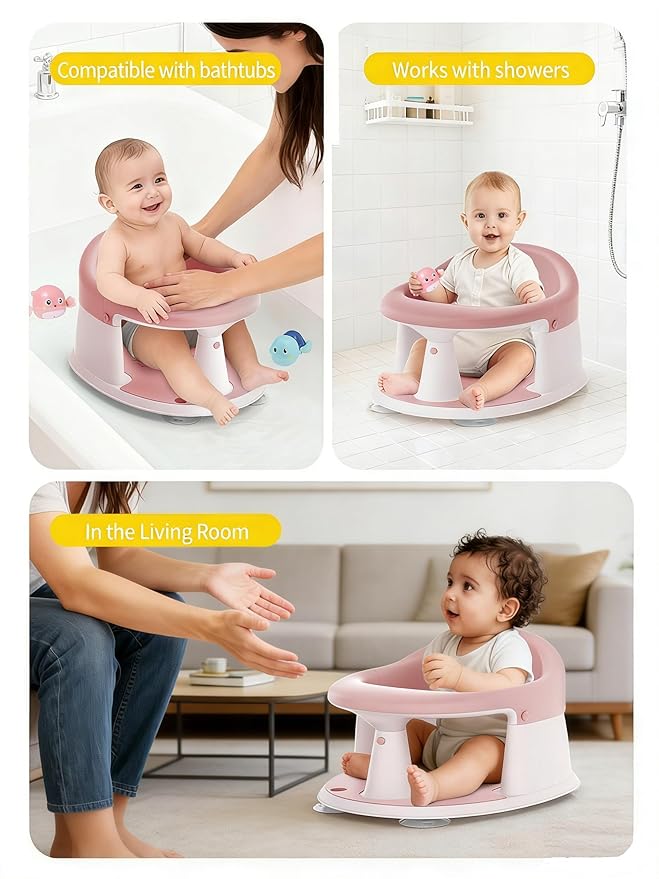 Baby Bath Seat for Babies 6 Months & Up, Bath Seats for Babies Sitting Up, 3 Baby Bath Toys, Open Design, Non-Slip, Compact Toddler Bath Seat.