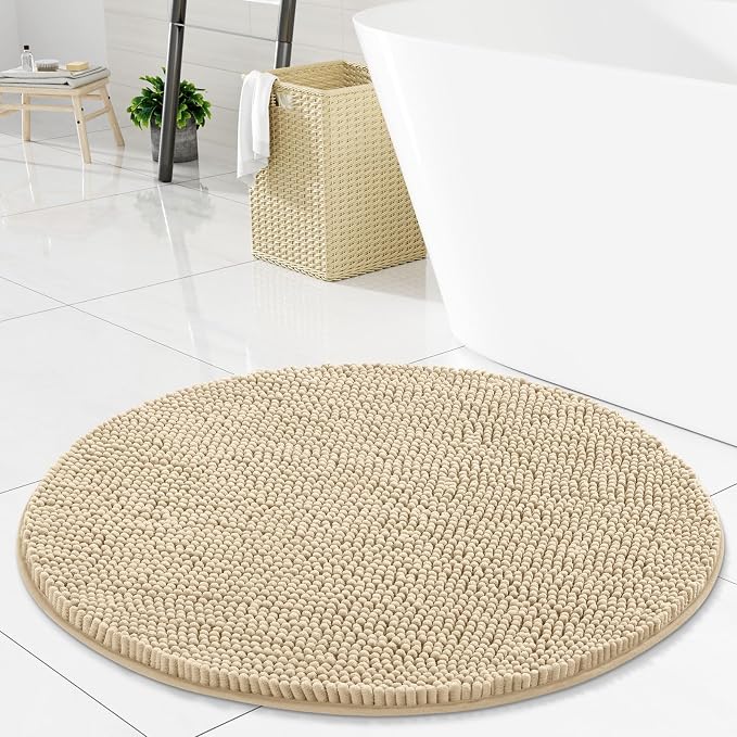 Arotive Bathroom Rugs Round 24x24, Extra Soft Absorbent Shaggy Chenille Bath Rugs, Machine Washable Rubber Backing Bath Mats for Bathroom Floor Tub and Shower, Home Decor Accessories, Beige