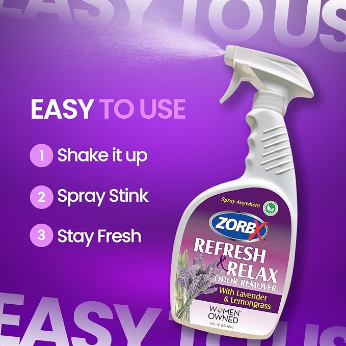 ZORBX Lavender & Lemongrass Spray, 24 Oz - All-Purpose Deodorizer, Refreshes Fabric, Removes Strong Odors, Perfect for Home, Car, Gym, Laundry | All-Purpose Air Freshener & Fabric Deodorizer Spray for Home, Car, Gym, Laundry, Shoes & Carpet Deodorizing