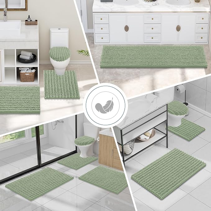 Smiry Bathroom Toilet Rugs U Shaped 20x20, Extra Soft Absorbent Non Slip Rubber Backing Chenille Contour Bath Rugs for Toilet, Machine Washable Contoured Bath Mats, Sage Green