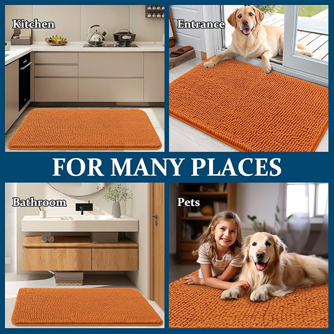 OLANLY Dog Door Mat for Muddy Paws 59x35, Absorbs Moisture and Dirt, Absorbent Non-Slip Washable Doormat, Quick Dry Chenille Mud Mat for Dogs, Entry Indoor Entryway Carpet for Inside Floor, Clay