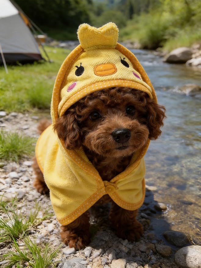 Dog Hooded Bathrobe Towel Fast Drying Absorbent Bath Warm Blanket | Yellow S