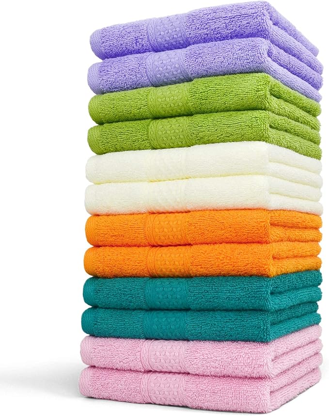Cleanbear Ultra Soft Hand Towels 12 Pack 6 Colors 100% Cotton Hand Towel Set for Family Members (13 x 29 Inches)