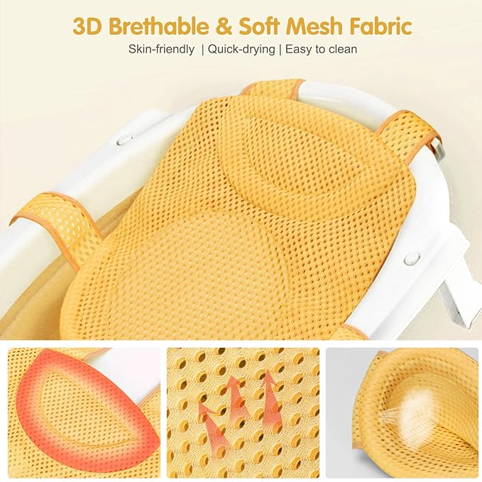 Colorlife Baby Bath Seat Support Net Infant Bathing Seat Support Mat, Adjustable Comfortable Non-Slip Five-Pointed Baby Shower Net Bathtub Sit Up Mesh for Newborn 0-12 Months-Yellow(No Bathtub)