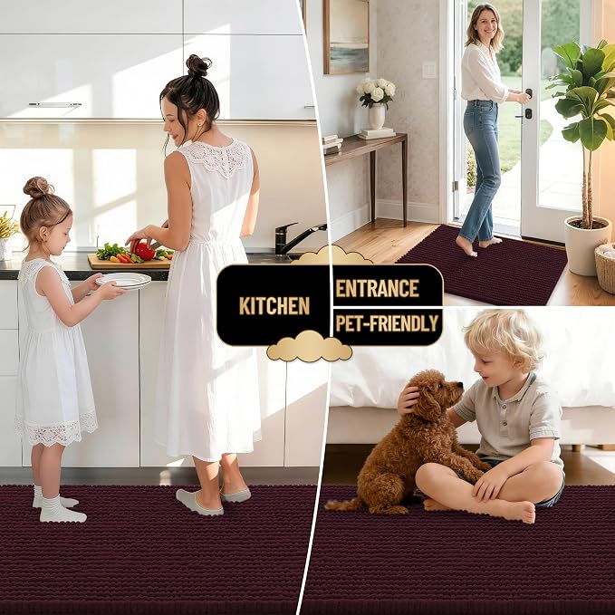 OLANLY Thick Bathroom Rugs 36x24, Extra Soft Absorbent Chenille Bath Rugs, Rubber Backing, Machine Wash Dry, Bath Mats for Bathroom Floor, Tub and Shower, Home Decor Accessories, Black Cherry