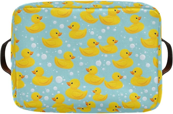 Wamika Yellow Duck Cute Storage Basket Fabric Bathroom Baskets Blue Bath Bubble Open Home Storage Bins Boxes Foldable Organizer Bag for Baby Cloth Pet Toy Book Shelf Closet Baskets 16×12×8 Inches