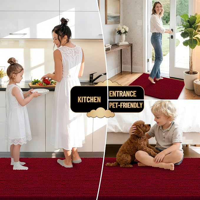 OLANLY Thick Bathroom Rugs 36x24, Extra Soft Absorbent Chenille Bath Rugs, Rubber Backing, Machine Wash Dry, Bath Mats for Bathroom Floor, Tub and Shower, Home Decor Accessories, Red