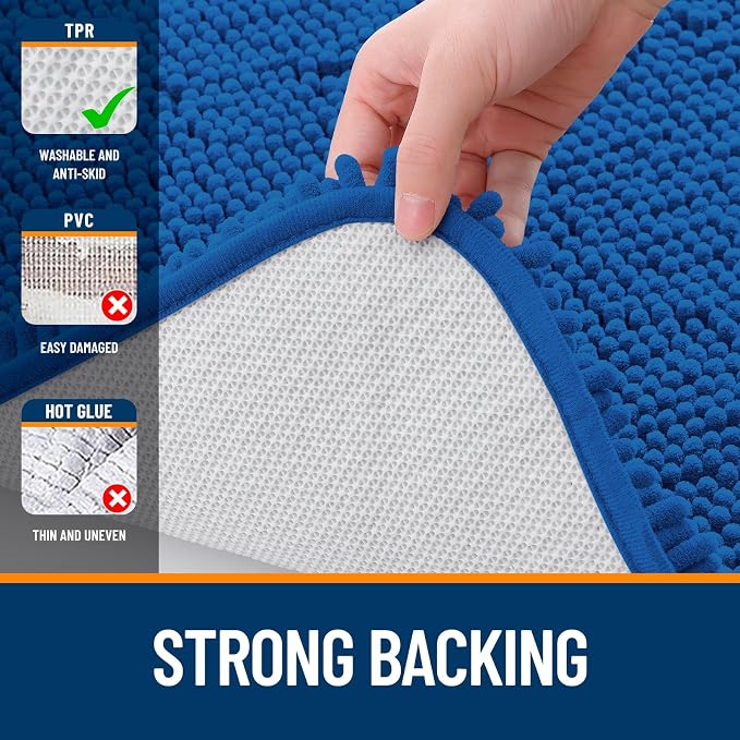 OLANLY Bathroom Runner Rugs 47x24, Soft Absorbent Chenille Bath Rugs, Rubber Backing Quick Dry, Machine Washable Long Bath Mats for Bathroom, Tub and Shower, Home Decor Accessories, Deep Navy Blue