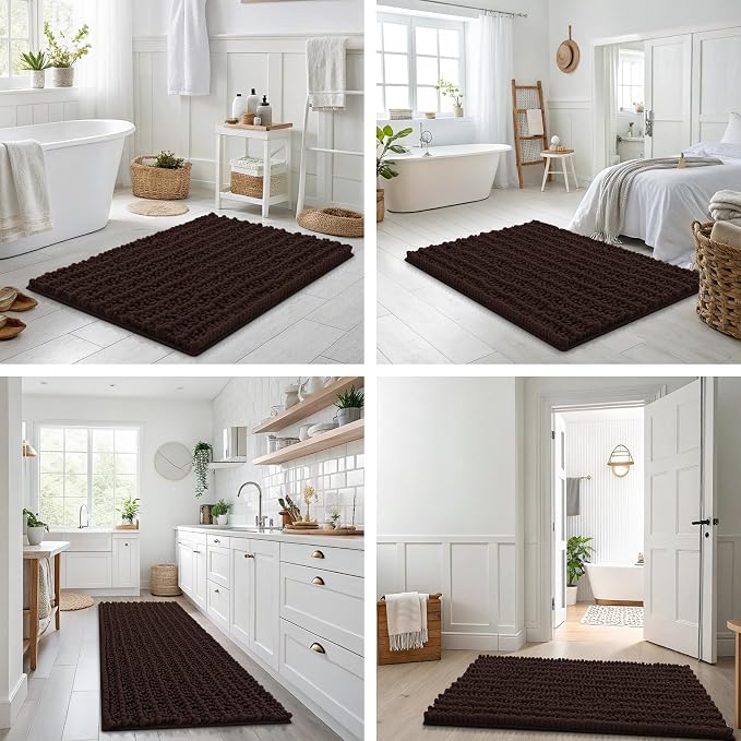 Smiry Bathroom Rugs Mat 34x21, Extra Soft Absorbent Chenille Bath Rugs, Non Slip Rubber Backing Machine Washable Quick Dry Bath Mats for Bathroom Floor, Tub, Shower, Home Decor Accessories, Brown