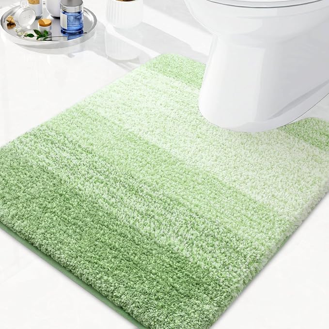 Arotive Microfiber Bathroom Rugs, Shaggy Soft and Absorbent Contour Toilet Rugs, Thick Plush Machine Washable Dry Bath Mats for Toilet Base, 24x20, Sage Green, U-Shape