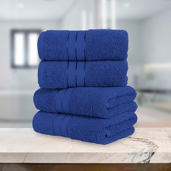 Elegant Comfort Three Line Popcorn Towel Set for Bathroom 16 x 28 inches, Premium Hotel Quality 4-Pack Hand Towels, 100% Turkish Cotton, Soft and Durable, Quick Dry and Highly Absorbent, Cobalt Blue