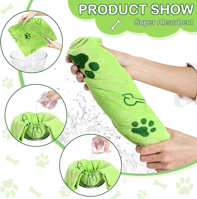 Chumia 8 Pcs Microfiber Dog Towels for Drying Dogs Cats 18 x 28 Inch Pet Towels Bulk for Medium Puppy Absorbent Fast Drying Paw Bath Bathing Supplies for Pets(Dog Paw and Bone,Colorful)