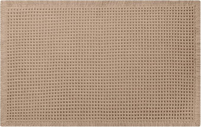 Waffle Bath Mat - Boho Bathroom Rugs Non Slip Washable, Super Absorbent & Quick Dry, Soft Bath Mat Farmhouse Bathroom Decor, 20'' x 32'', Khaki