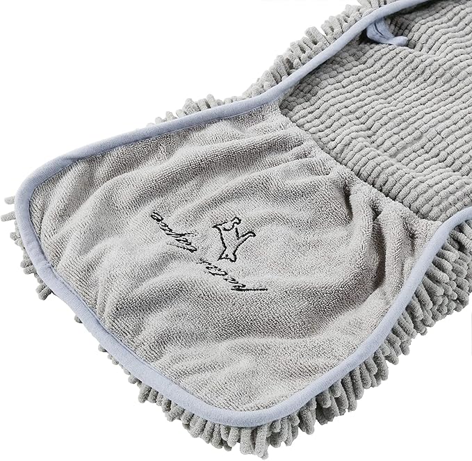 Patas Lague 2 Pack Absorbent Dog Towel for Drying Dogs Large, 35''x15'' Extra Large Microfiber Quick Drying Pet Bath Towel with Hand Pockets, Machine Washable Pet Shammy 2Grey