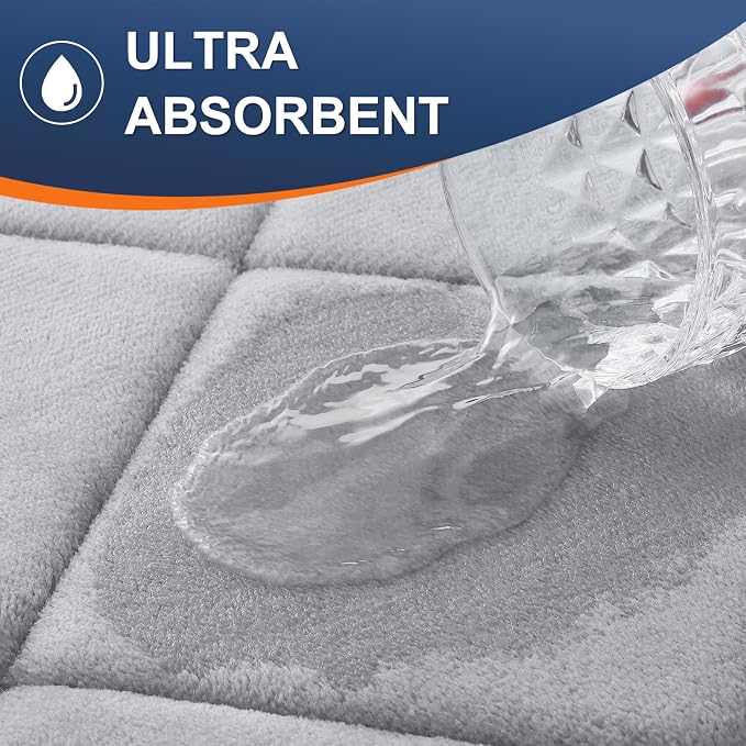 OLANLY Memory Foam Bath Mat 36x24, Ultra Soft and Absorbent Bathroom Rugs, Machine Washable, Comfortable Bath Carpet for Bathroom Floor, Tub and Shower, Light Gray