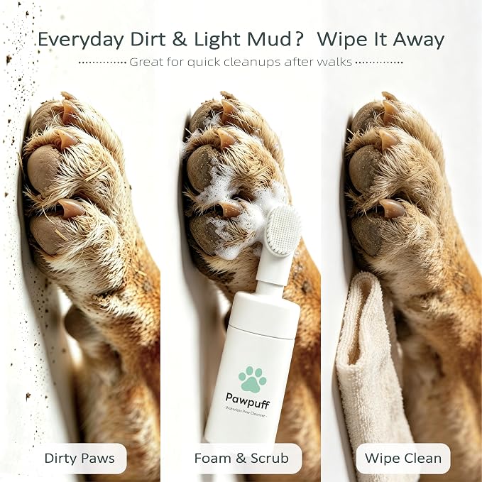 Dog Paw Cleaner Foam - Waterless Pet Foot Wash with Detachable Silicone Scrubber, 100% Plant-Based & Lick-Safe, No-Rinse Dog Paw Shampoo for Muddy Paws, Travel Size 100ml (Mint Green)