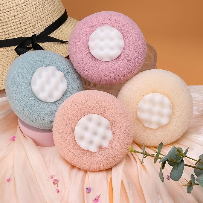 2Pcs Upgrade 2-in-1 Sunflower Bath Ball,Soft Bath Ball with Hanging and Adsorbable Suction Cup,Exfoliating Bath Sponges for Shower Women Men (Pink+Blue-Green)