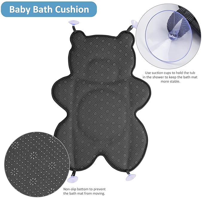 Infant Baby Bath Cushion,Fits Inside Most Baby Bathtubs, Breathable Soft Baby Bath Support Seat,Baby Bath Pad Bath Pillow for Bathtub,Newborn Bath Mat with 4 Suction Cups (Blue)