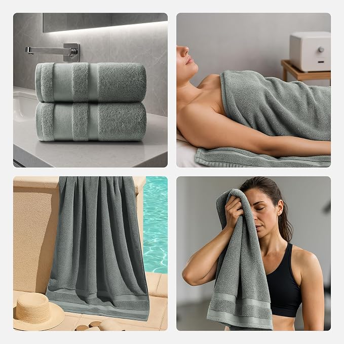 REDKISS 100% Cotton Bath Towels Set of 2, Extra Large Bath Sheets 35 X 70 Inches, Super Soft, Highly Absorbent & Quick Dry Shower Towels for Bathroom, Gym, Spa, Pool & Hotel, Sage Green