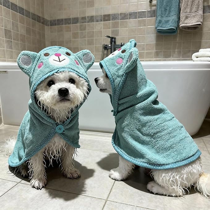Dog Hooded Bathrobe Towel Fast Drying Absorbent Bath Warm Blanket | Blue M