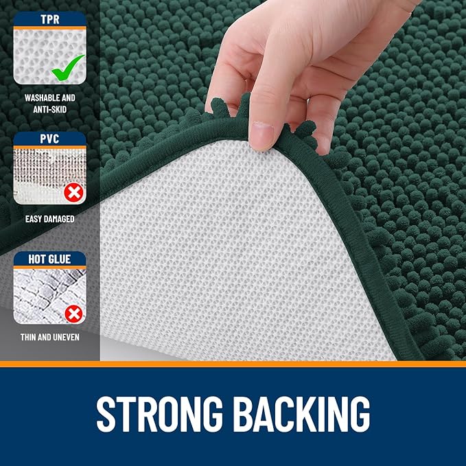 OLANLY Large Bathroom Rugs 50x30, Soft Absorbent Chenille Bath Rugs, Rubber Backing Quick Dry, Machine Washable Bath Mats for Bathroom Floor, Tub and Shower, Home Decor Accessories, Blackish Green