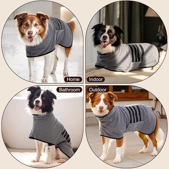 Microfibre Dog Bathrobe Towel Wrap Super Absorbent Dog Drying Coat Bath Robe for Puppy, Medium & Large Dogs, Fast Drying, Adjustable