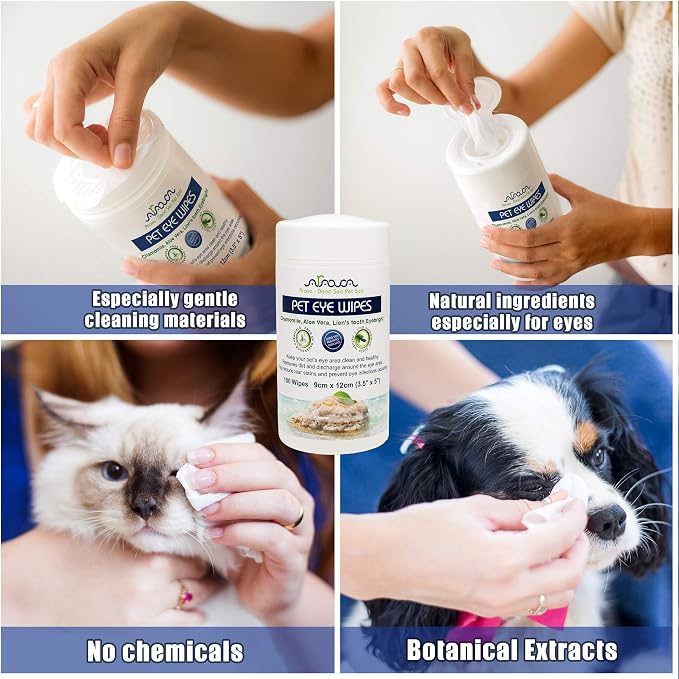 Arava Dog Eye Wipes and Cat Eye Cleaner - 100 Count Natural Dog Tear Stain Remover Wipes - Gentle Pet Wipes for Face, Eye Discharge, Booger, and Crust Removal, Safe for Puppies and Kittens