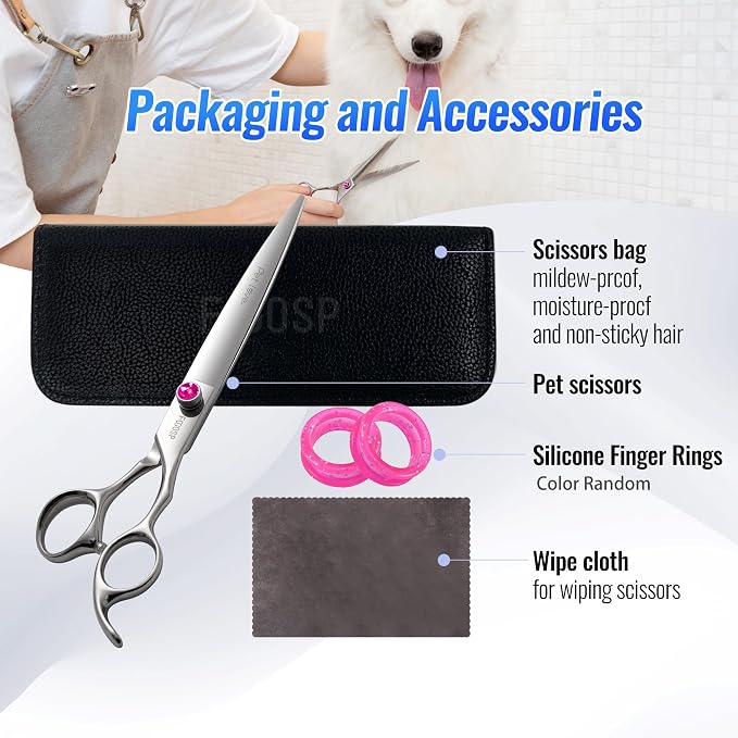 Straight Dog Grooming Scissors 7.5'' Professional Dog Shears for Grooming for Pet Cat Japanese 440C Stainless Steel Dog Scissors Super Sharp (7.5'',Straight)