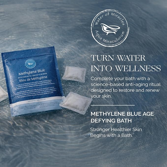 Methylene Blue Epsom Salt Bath Soak, USP Grade Sachets for Aging Skin | Promotes skin elasticity, firmness, and hydration for visibly smoother, more resilient skin,