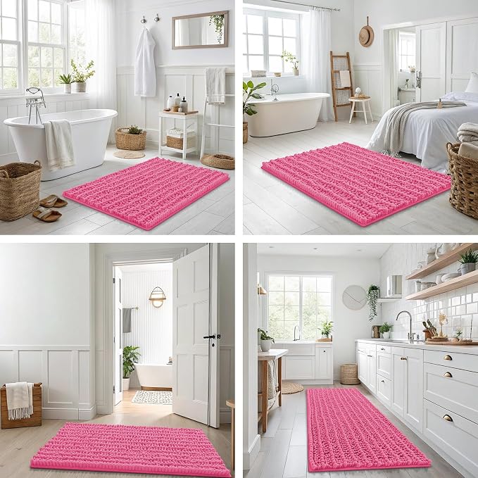Smiry Bathroom Rugs Mat 44x24, Extra Soft Absorbent Chenille Bath Rugs, Non Slip Rubber Backing Machine Washable Quick Dry Bath Mats for Bathroom Floor, Tub, Shower, Home Decor Accessories, Hot Pink