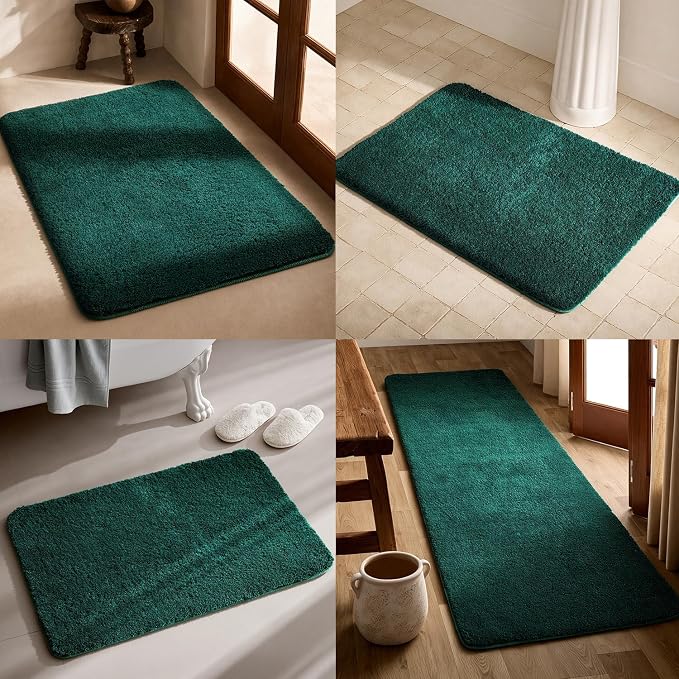 TYUU Bathroom Rugs Non Slip Washable, Ultra Soft Super Absorbent Quick Dry Small Bath Mat with Rubber Backing for Bathroom Floor, Shower, or Sink, Dark Green 24" x 48"