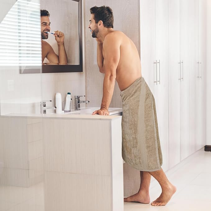 Medium Size Bath Towels Set of 6 โ 100% Cotton Terry โ 24" x 48" โ Quick Dry, Soft & Highly Absorbent โ Beige Towels for Bathroom, Gym, Spa, Pool & Daily Use