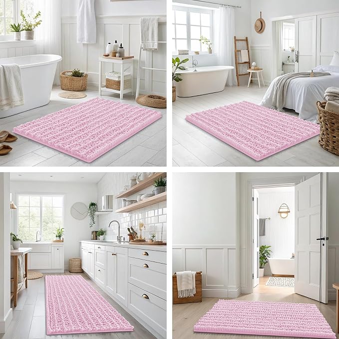 Smiry Bathroom Rugs Mat 24x16, Extra Soft Absorbent Chenille Bath Rugs, Non Slip Rubber Backing Machine Washable Quick Dry Bath Mats for Bathroom Floor, Tub, Shower, Home Decor Accessories, Pink