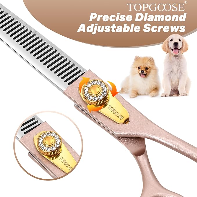 Professional Thinning Scissors for Dog Cat 7.5'' Pet Grooming Scissors 440C Stainless Steel Thinning Shears for Dogs 56 Teeth (Rose Gold, Thinner)